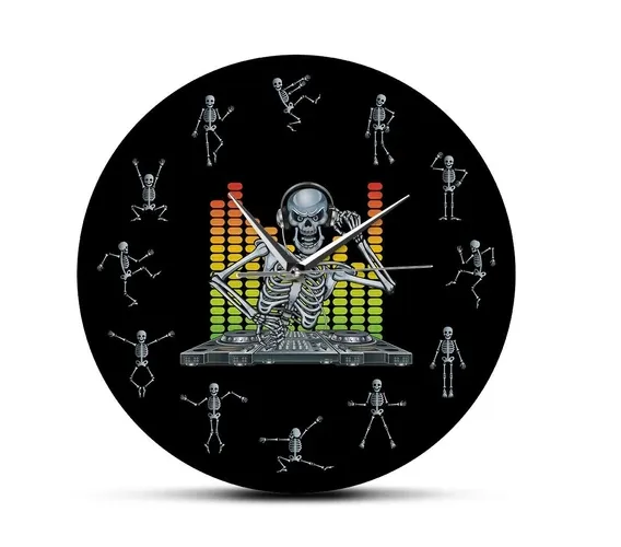 Dj Music Mix Skull Wall Clock Dancing Skull Clock Home Living Room Decoration Halloween