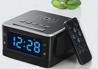 Wireless charging alarm clock bluetooth speaker hotel room