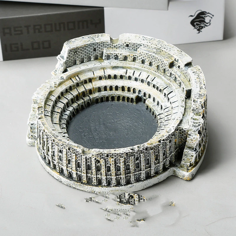 Solid Flame-retardant Resin Ashtray, Retro Architectural Craftsmanship Gift