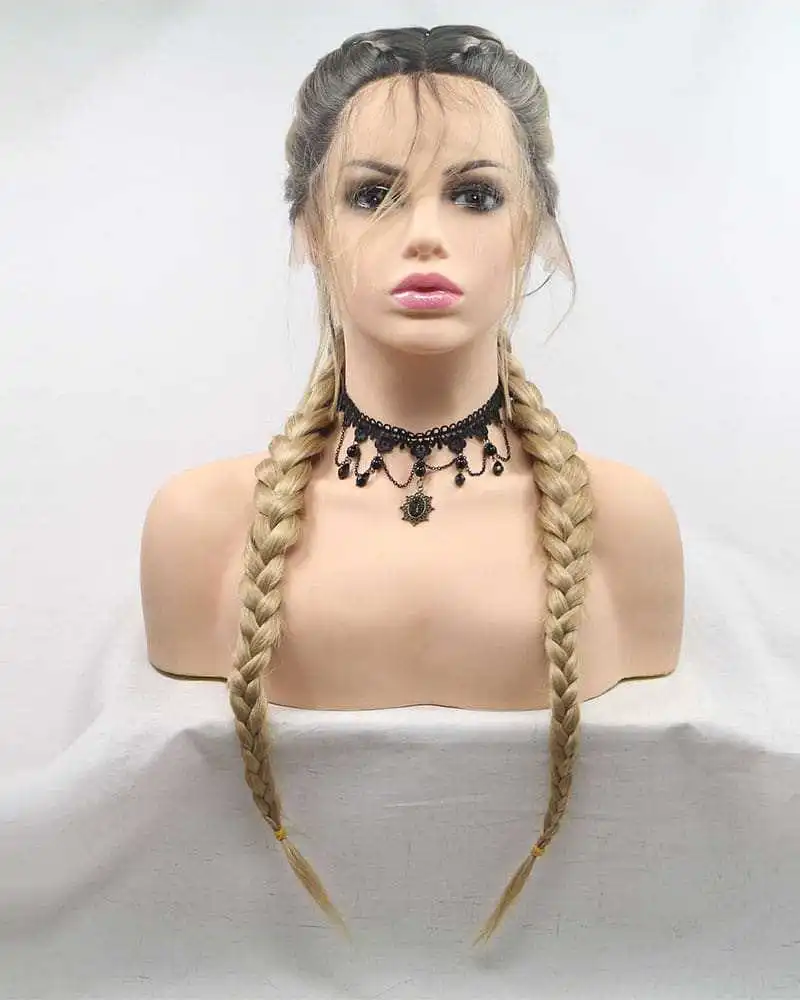 Two-tone Double Ponytail Braid Front Lace Synthetic Headgear