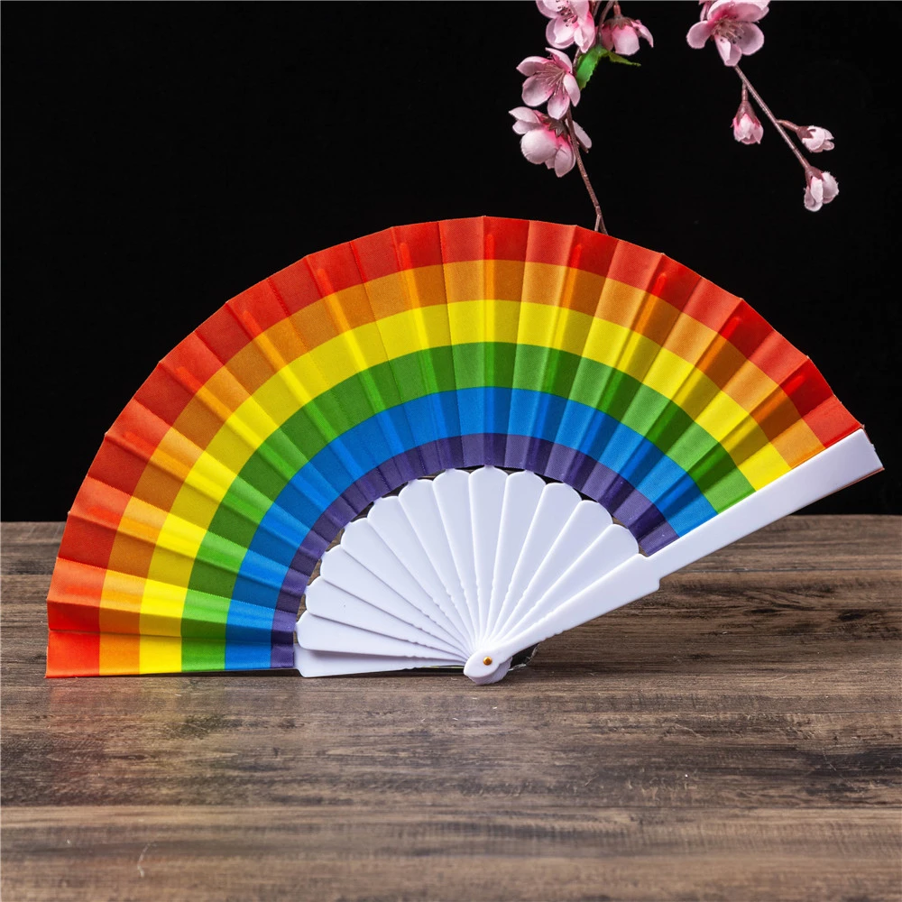 Summer Hand-operated Folding Fan Plastic Fan Color Fan Bone Flower Series Satin Cloth Fan