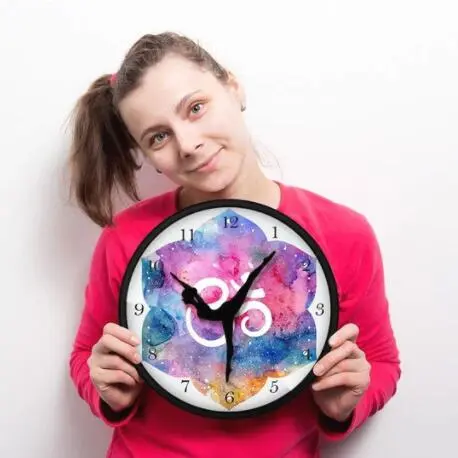 Metal Case Wall Clock Yoga Watercolor Symbol