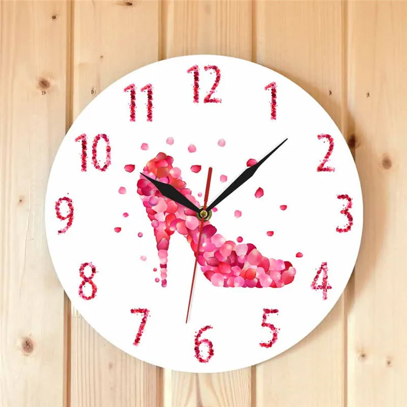 Silent Modern Wall Clock With  Rose Petal Style High Heels