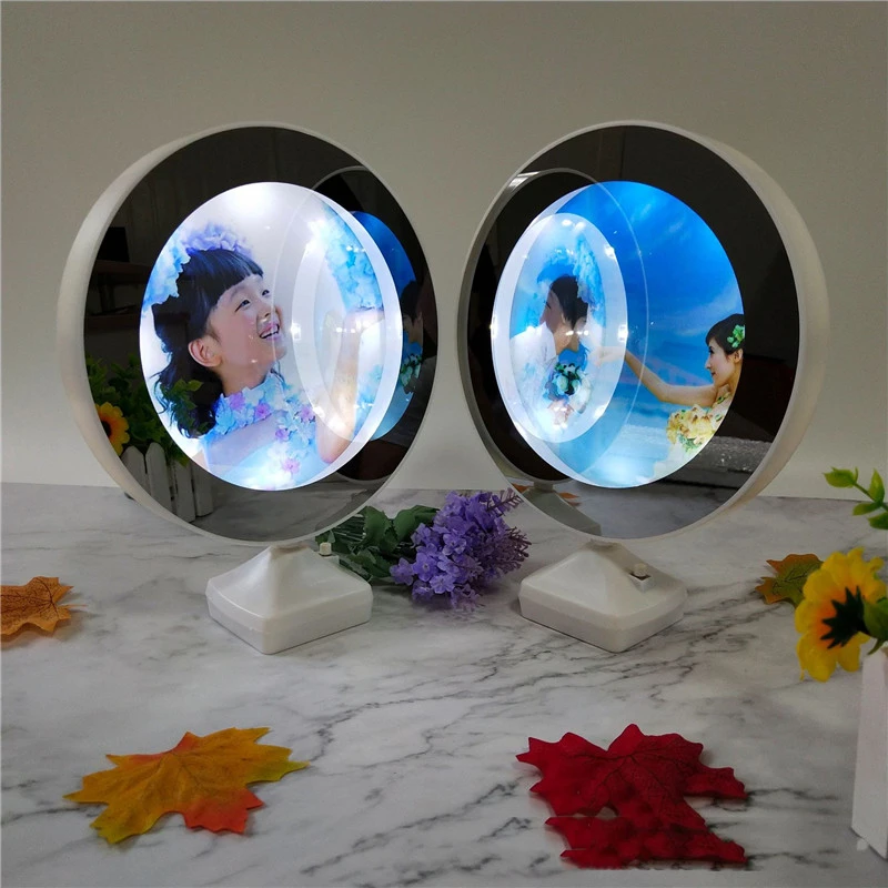 Round Heart-Shaped LED Magic Mirror Wedding Children's Photo Studio Photo Frame Table Lamp