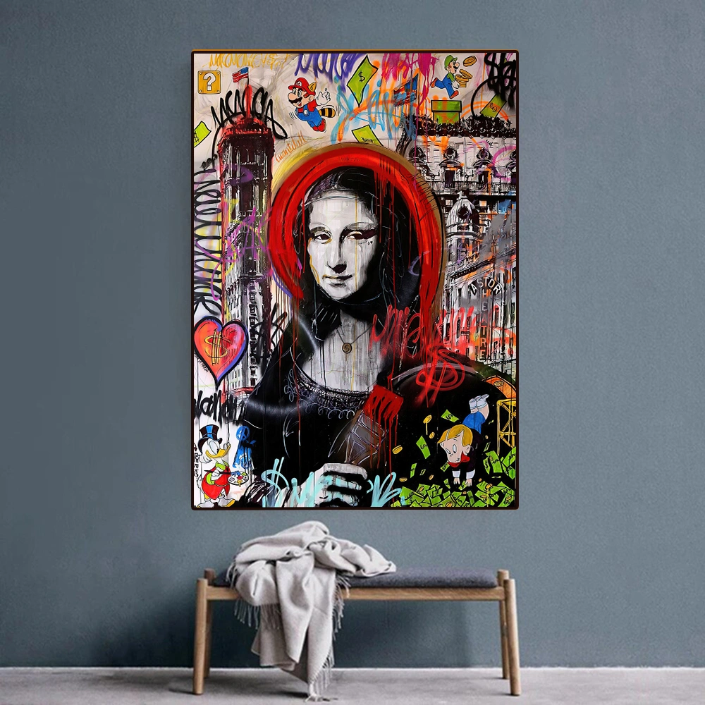 New Street Art Canvas Painting Mona Lisa Graffiti Canvas Wall Art Monalisa Poster E Stampe Per Decorazioni Domestiche Moderne