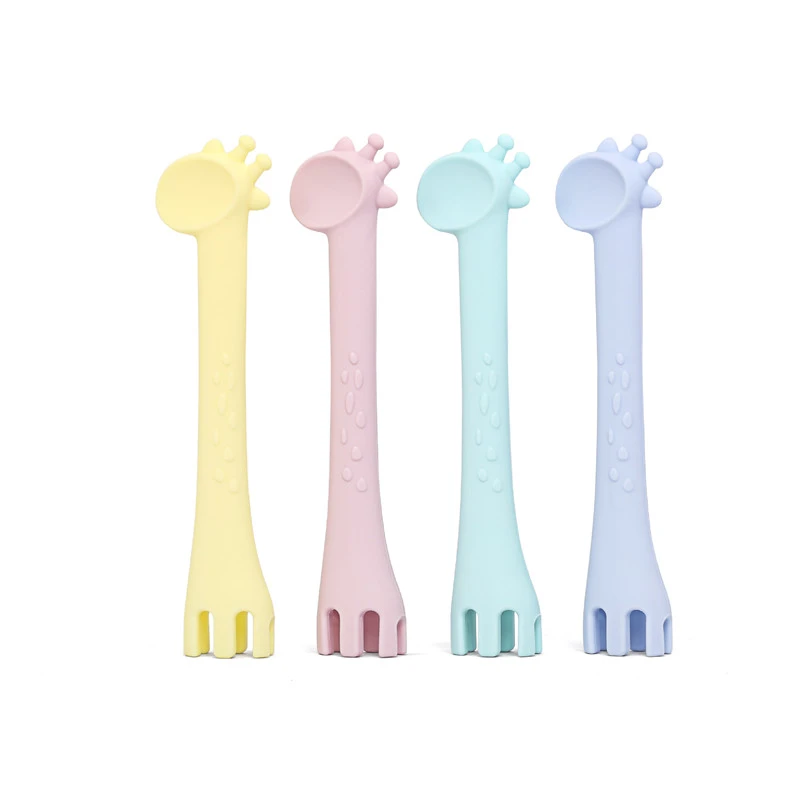 Creative Mother And Baby Teether Baby Food Supplement Cartoon Silicone Food Fork And Rice Spoon