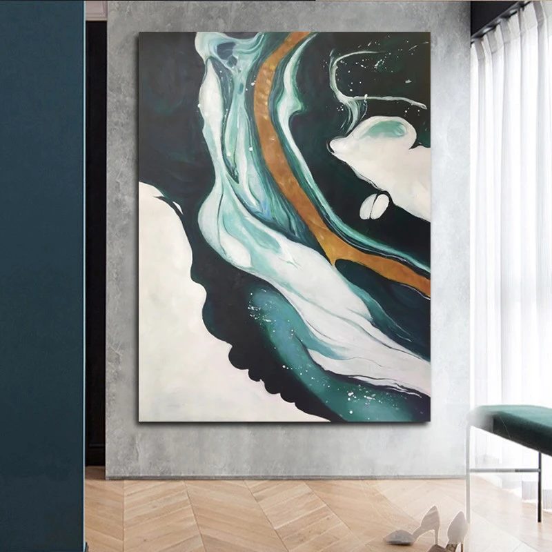 Modern Aesthetic Simple Green Marble Pattern Living Room Decoration Painting Sofa Background Wall Canvas Painting Frameless Painting