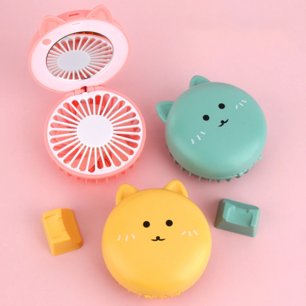 New Fashion Folding Cat Cartoon Fill Light Mirror Fan