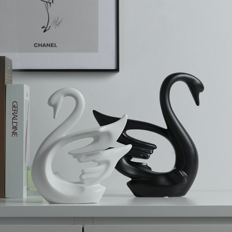 Nordic Ceramic Black And White Swan Handicraft Ornaments