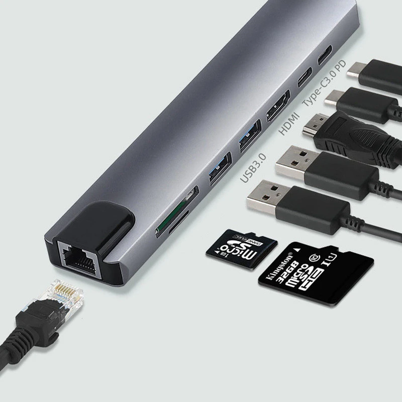 Type-C Docking Station To HDMI To HDTVVGA 8-in-1 HUB8IN1USB-C3.0PD Quick Charge
