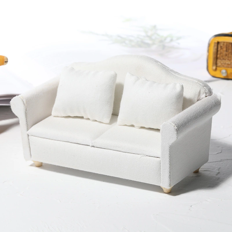 White Fabric Sofa 3-piece Miniature Model Scene