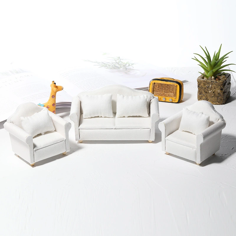 White Fabric Sofa 3-piece Miniature Model Scene