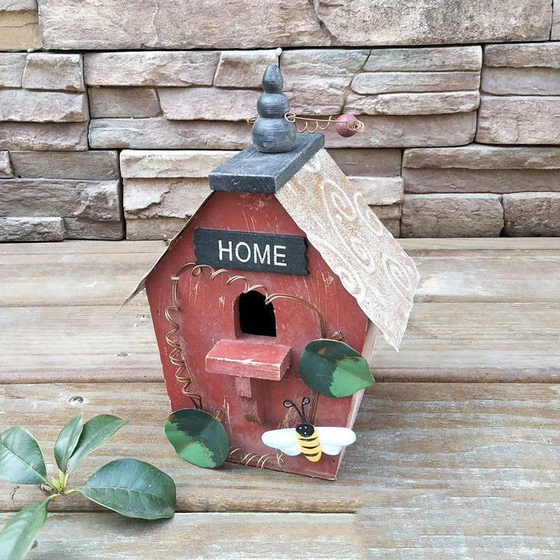 Rustic Wooden Bird House Chalet Bird Nest Outdoor Pendant Decoration