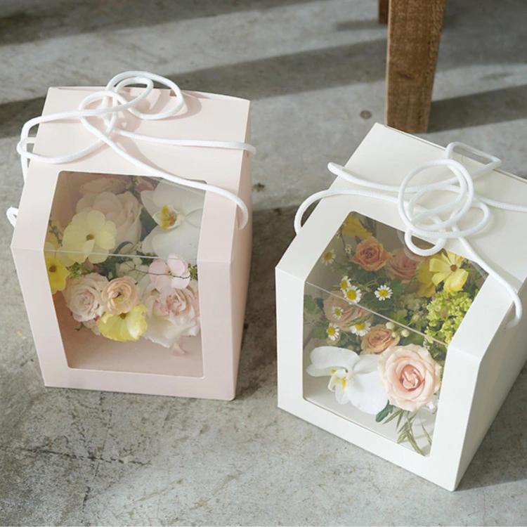 Single-sided Window Pvc Transparent Square Portable Flower Gift Box