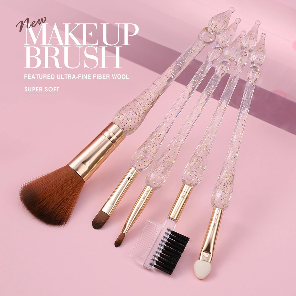 Transparent Sequins Five-piece Makeup Brush, Man-made Fiber Eye Shadow Makeup Brush, Beauty Tool