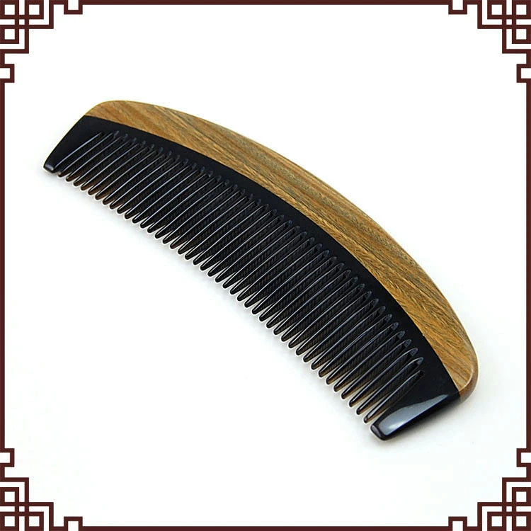 Natural Green Sandalwood Horn Comb Moon Sandalwood