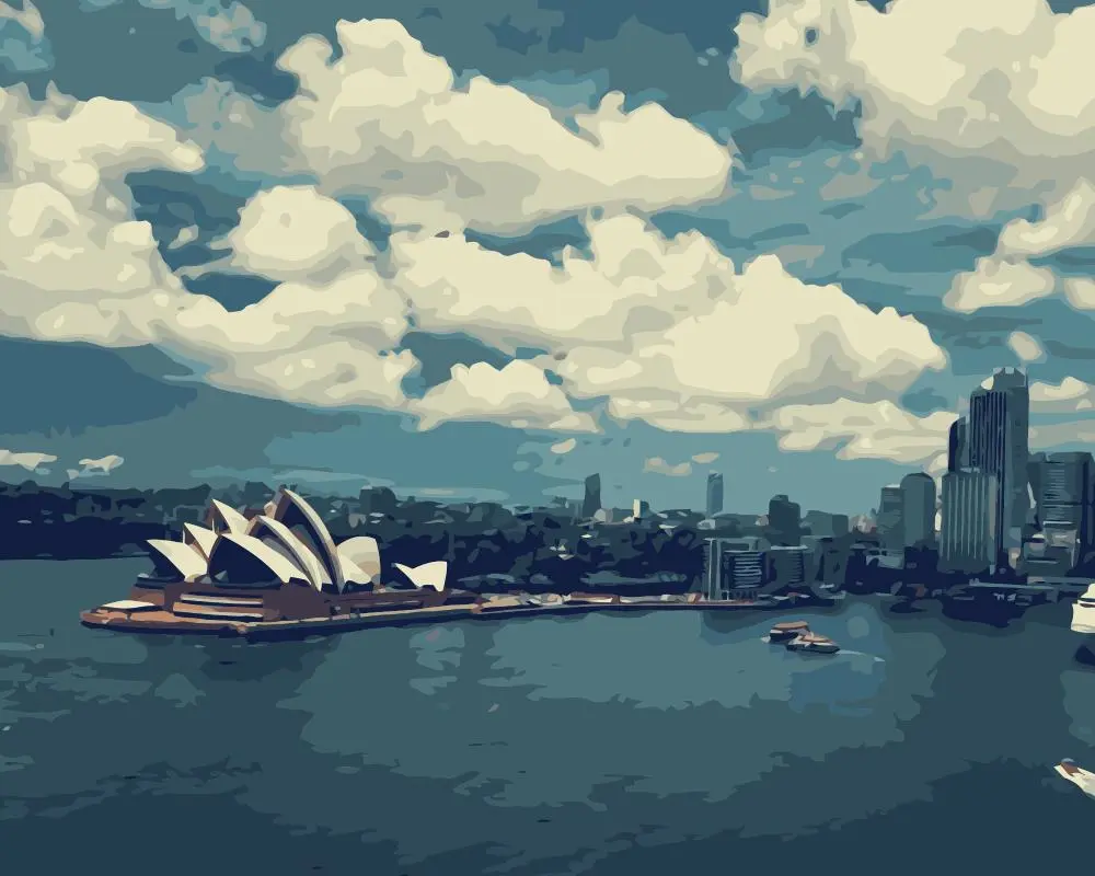 Sydney City Skyline Digital Painting Landscape Painting Digital Kit Oil Painting