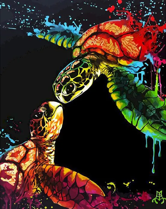 Abstract Painting Kit Turtle On Digital Canvas