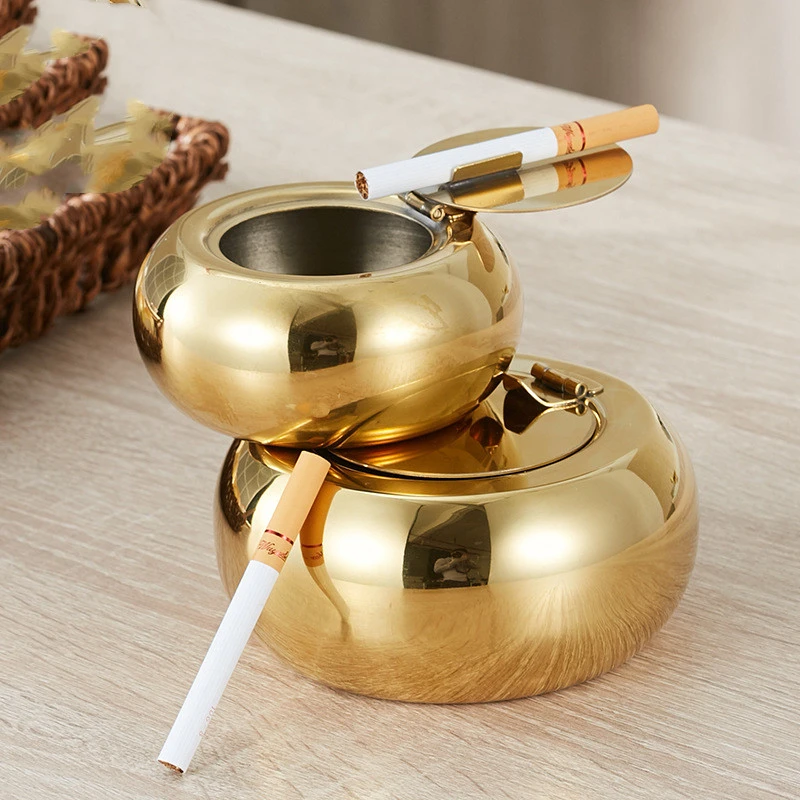 Stainless Steel Round Windproof Ashtray With Lid