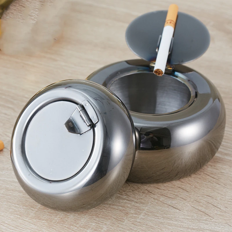 Stainless Steel Round Windproof Ashtray With Lid