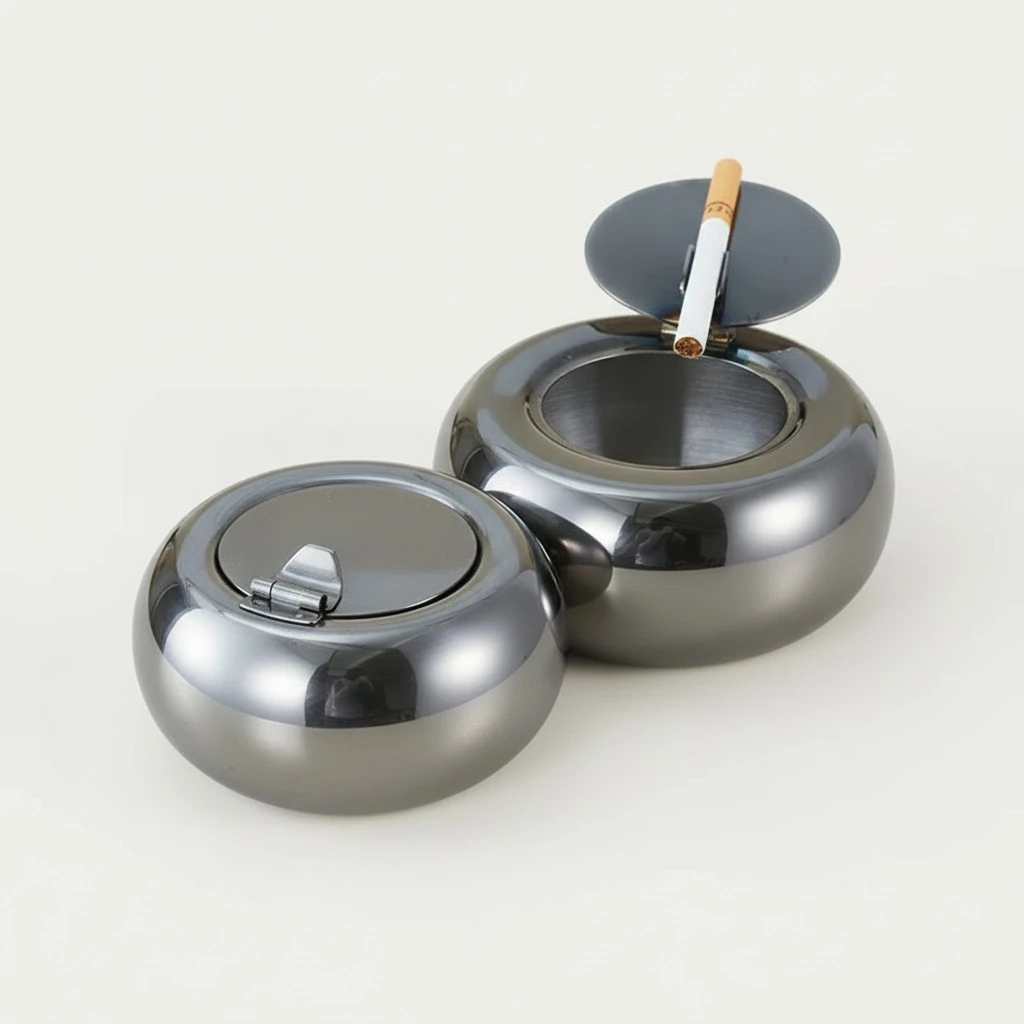 Stainless Steel Round Windproof Ashtray With Lid