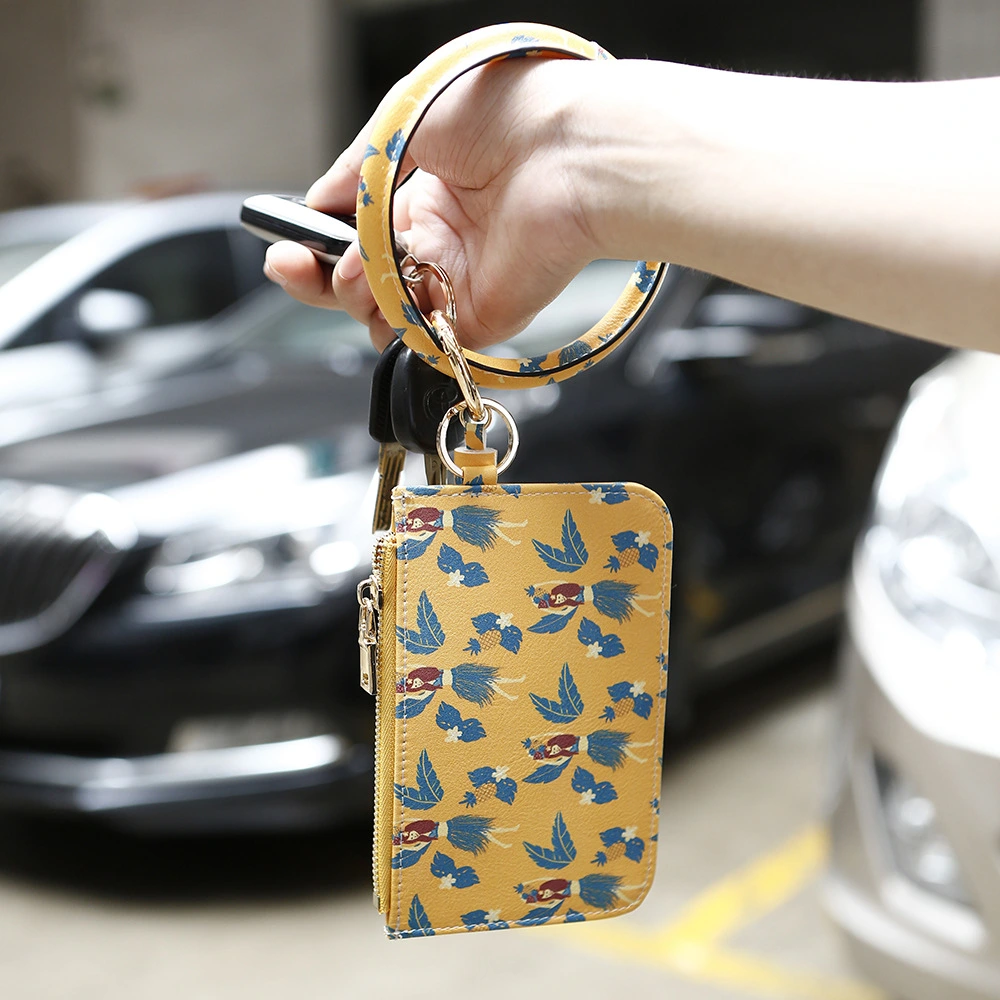 Chrysanthemum PU Wrist Keychain Card Holder