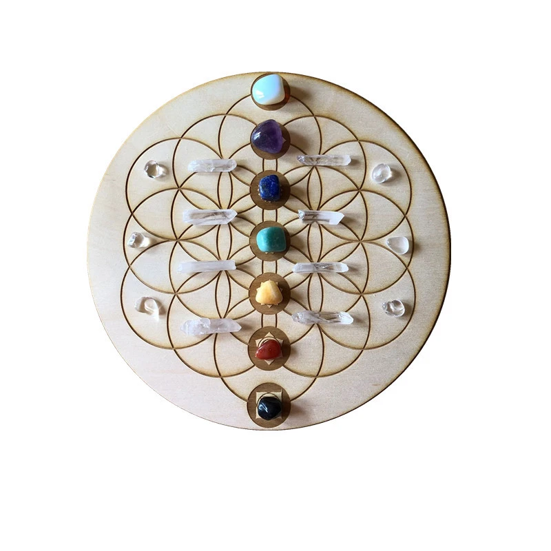 Wooden Crystal Base Stone Grid Swing Plate Crystal Ball Yoga Grid Base