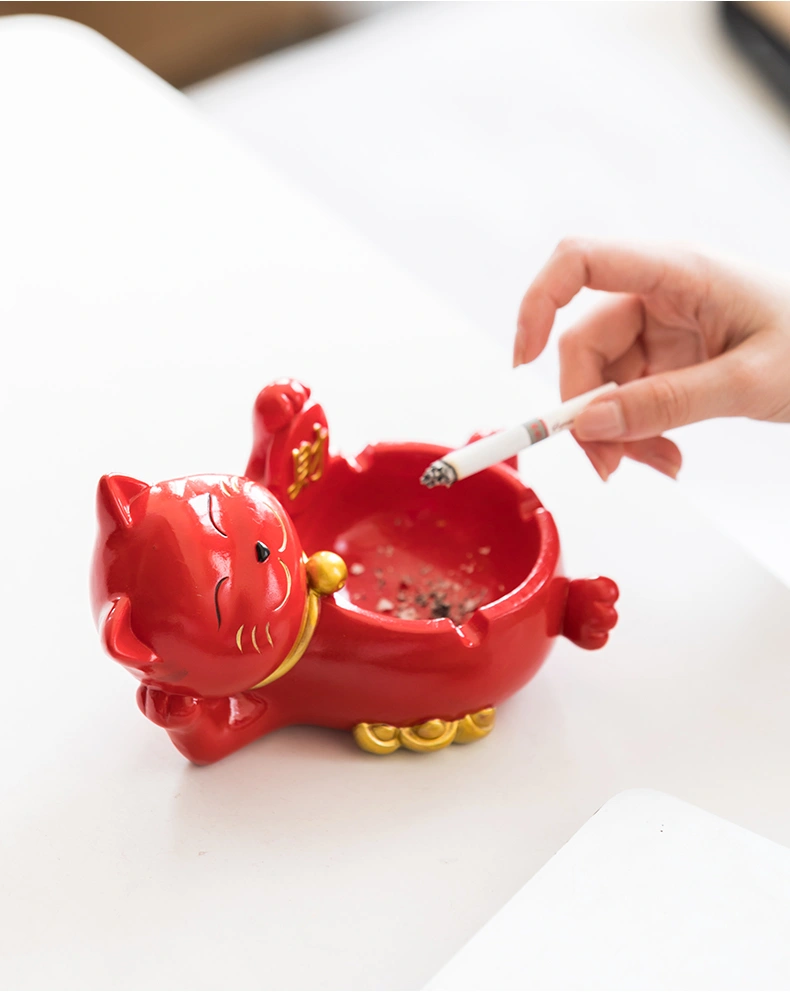Cute Lucky Cat Ashtray Personality Trend Desk Home Living Room Anti-fly Ash With Cover Opening Ornaments