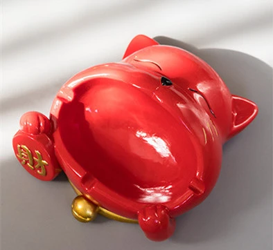 Cute Lucky Cat Ashtray Personality Trend Desk Home Living Room Anti-fly Ash With Cover Opening Ornaments