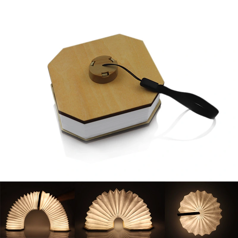 Portable Night Light, Foldable Flip Book Light, Rechargeable Wooden Organ Light, Atmosphere Light