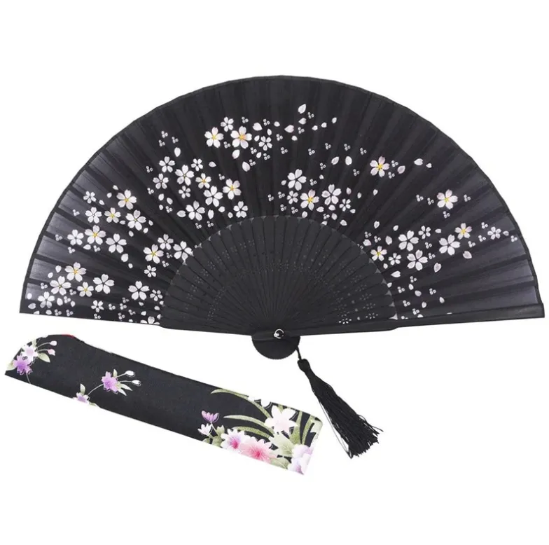 Silk Ladies Folding Fan Japanese Sakura Bamboo Fan