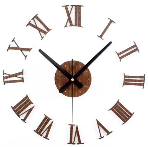 Wooden Texture Three-dimensional DIY Clock Roman Numeral Wall Clock