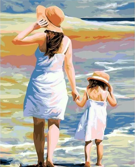 Mom And Daughter Beach Painting By Numbers Kits