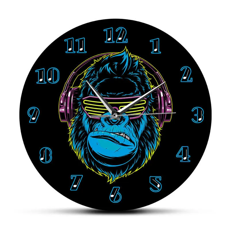 Stylish Gorilla Wear Headphones To Listen To Music Modern Wall Clock DJ Home Decoration Wall Clock