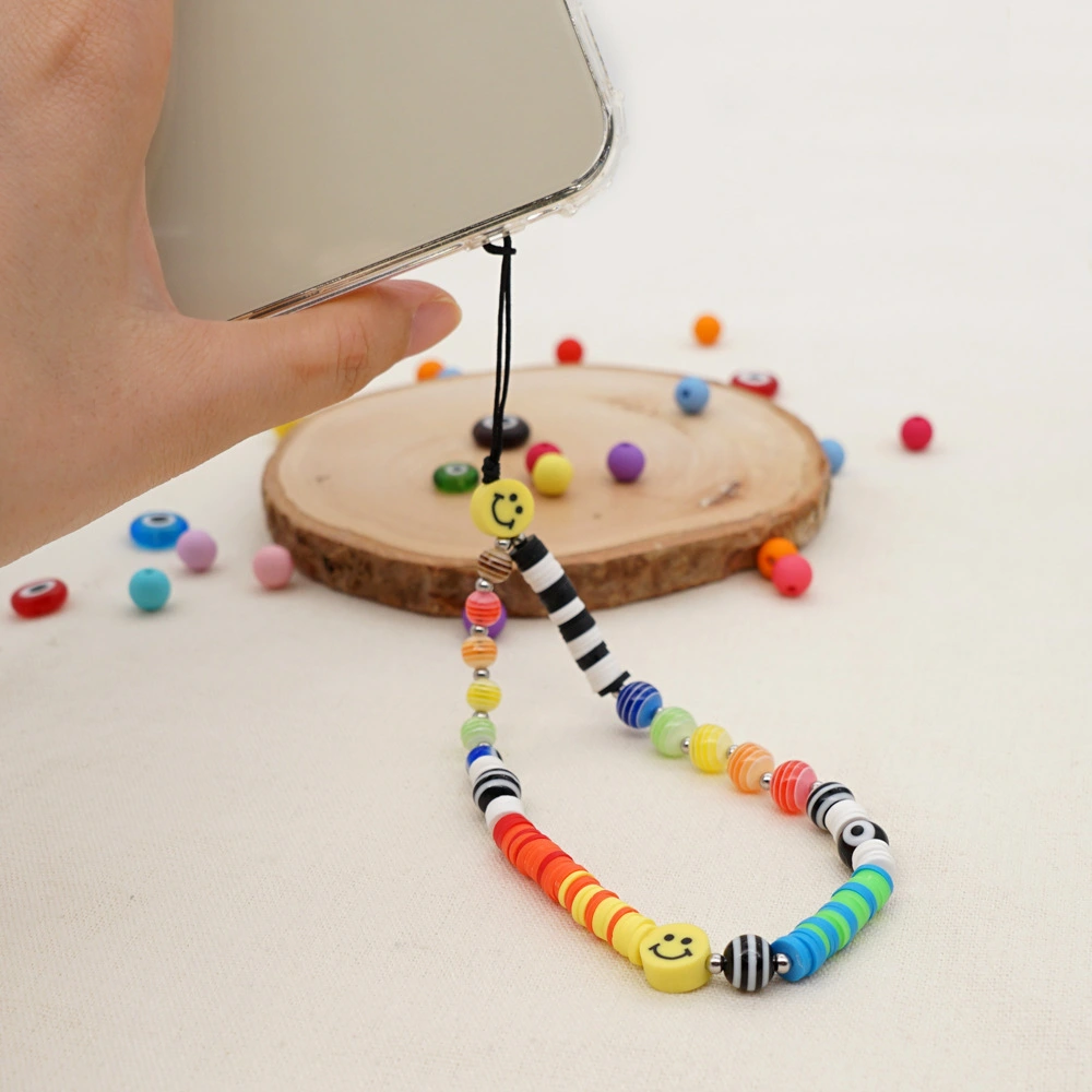 Colored Clay Mobile Phone Lanyard With Resin Stripes