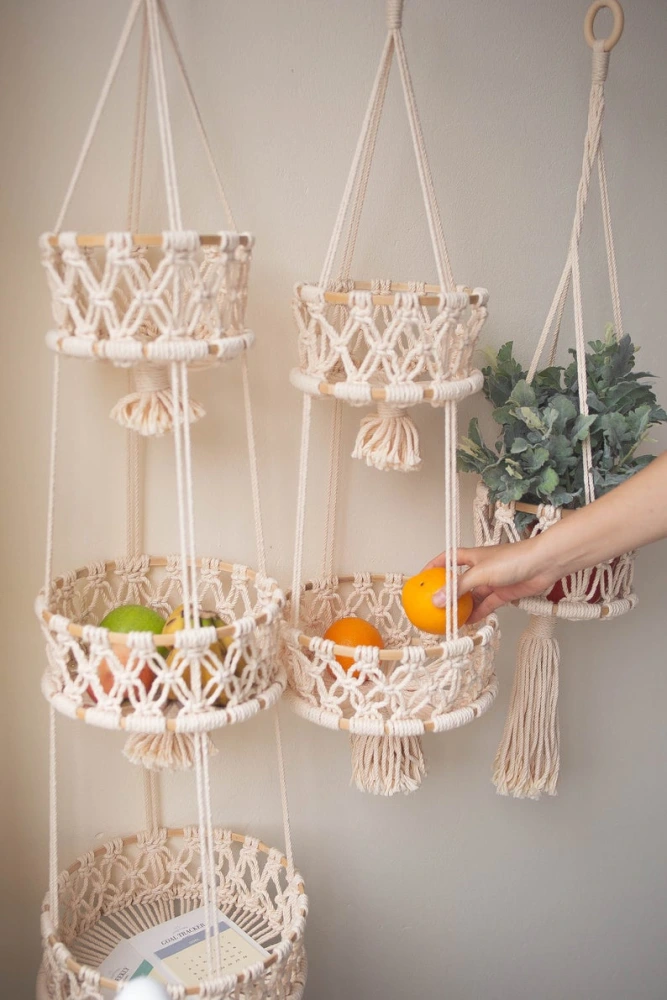 Three-layer Vegetable And Fruit Basket Cotton Rope Woven Storage Basket