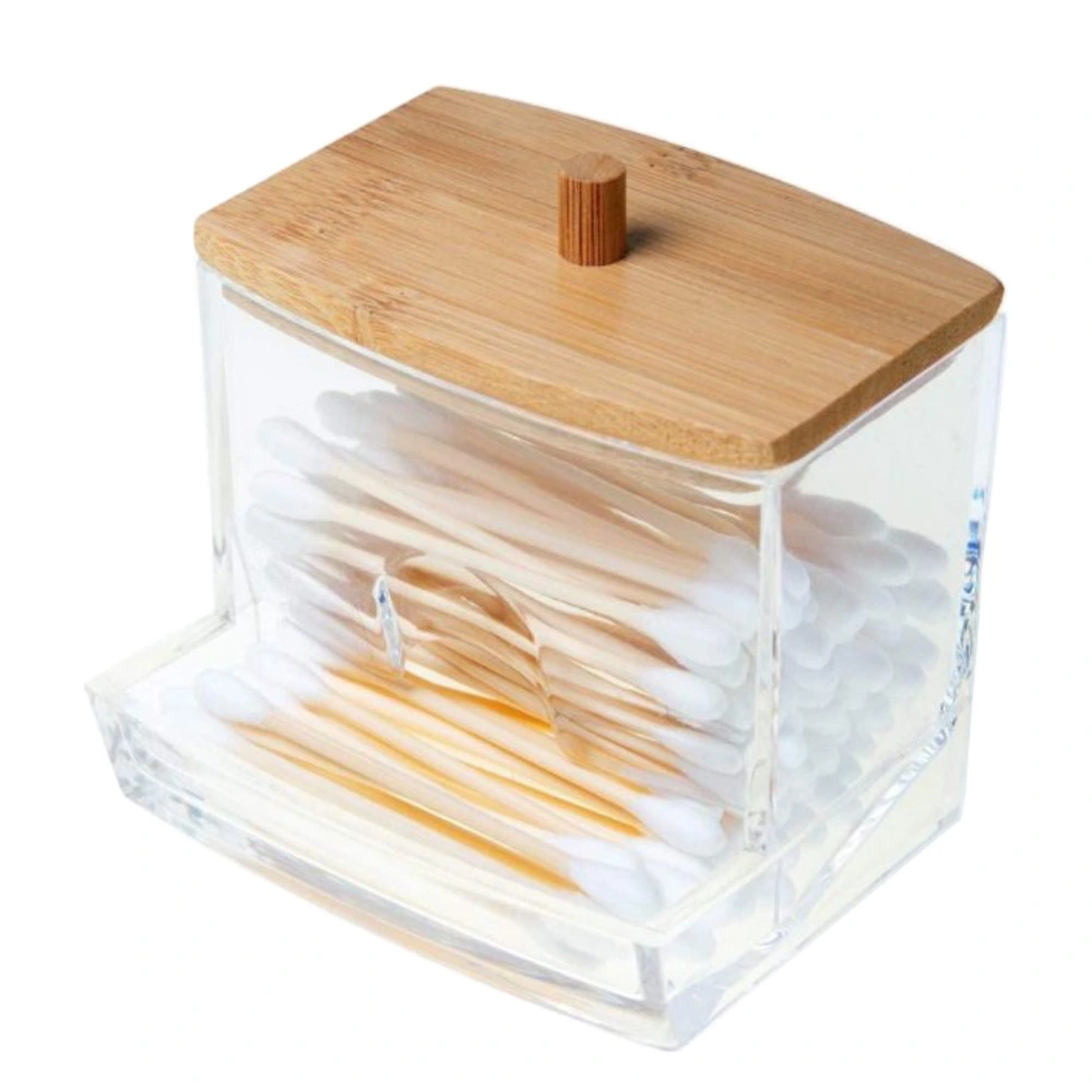 Cotton Swab Storage Bamboo Cover Acrylic Portable