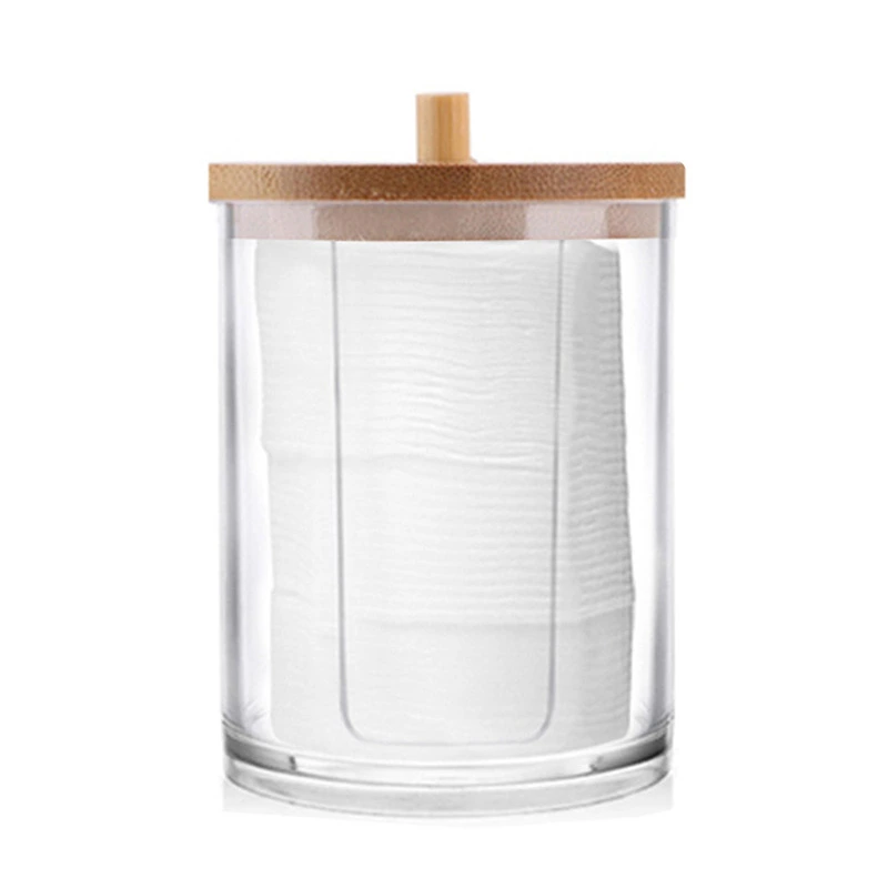 Cotton Swab Storage Bamboo Cover Acrylic Portable