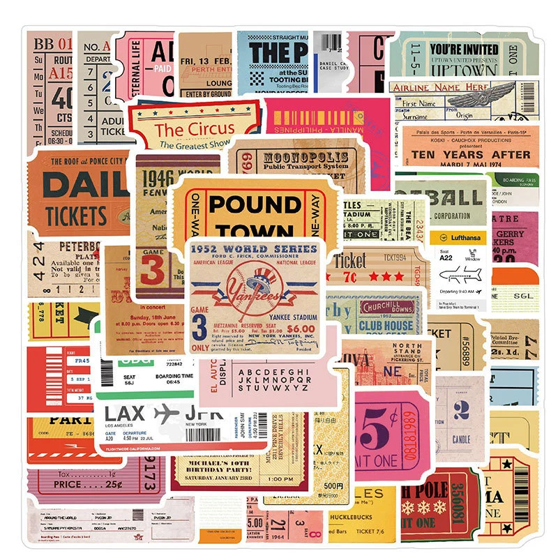 50 Retro Airline Ticket Stubs Doodle Stickers