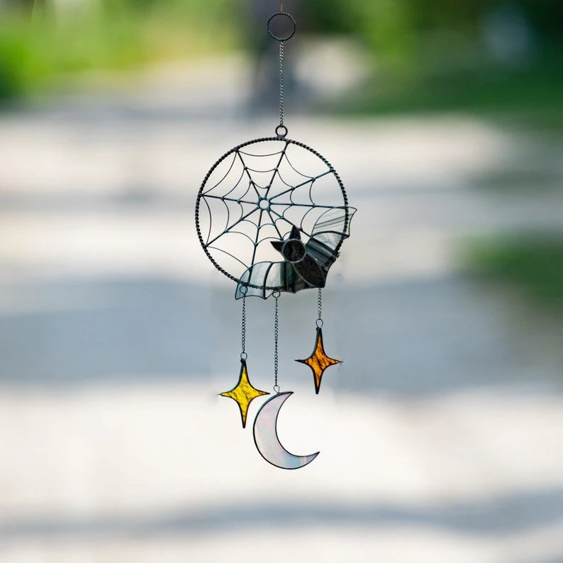 Bat  Moon And Stars Hanging Outdoor Pendant