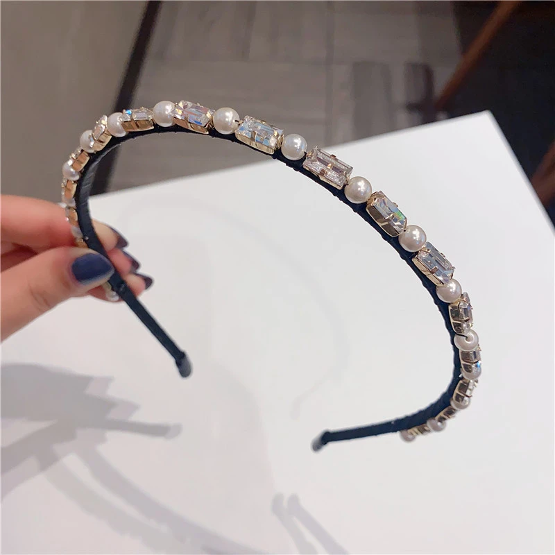 Temperament Headband Pressure Hair High-grade Double-layer Pearl Rhinestones