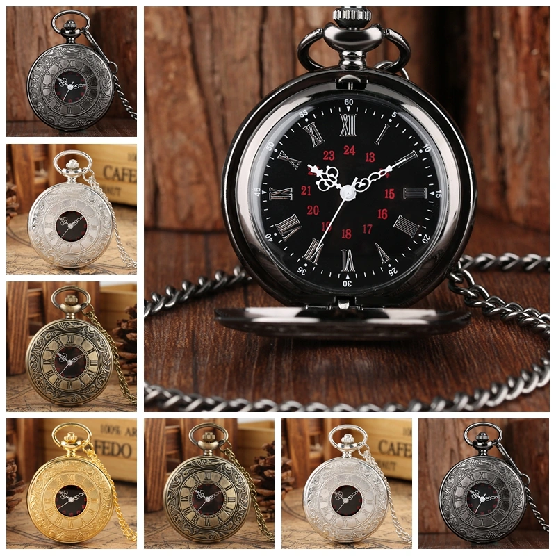 Large Black Classic Roman-character Double Display Pocket Watch