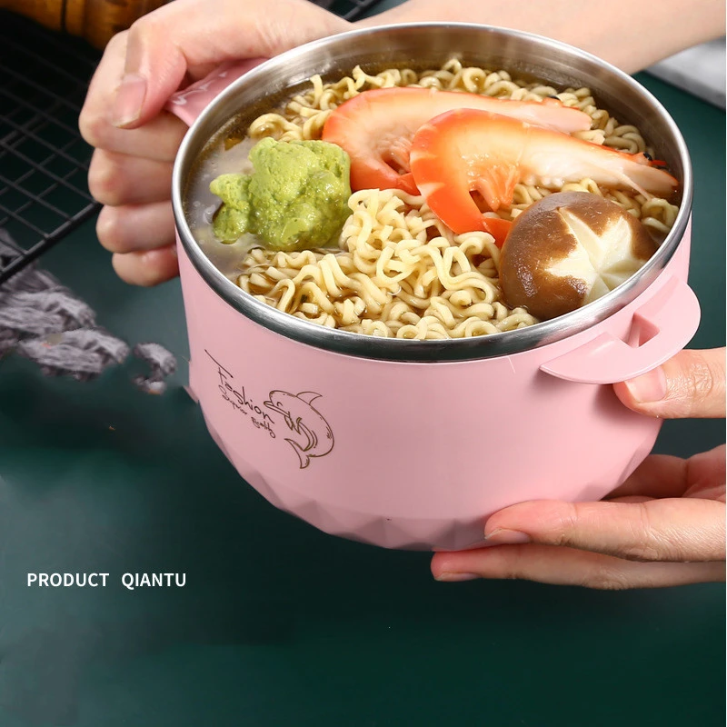 304 Stainless Steel Instant Noodle Bowl With Lid Dormitory Student Lunch Box Storage Box