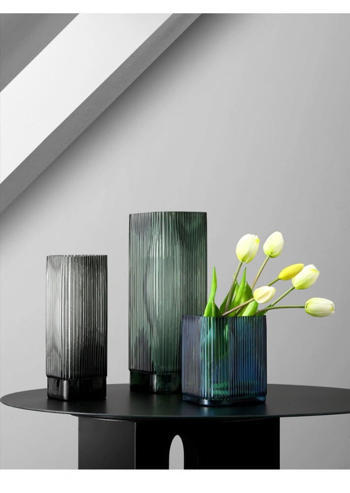 Nordic Light Luxury Creative Vertical Pattern Glass Vase Decoration