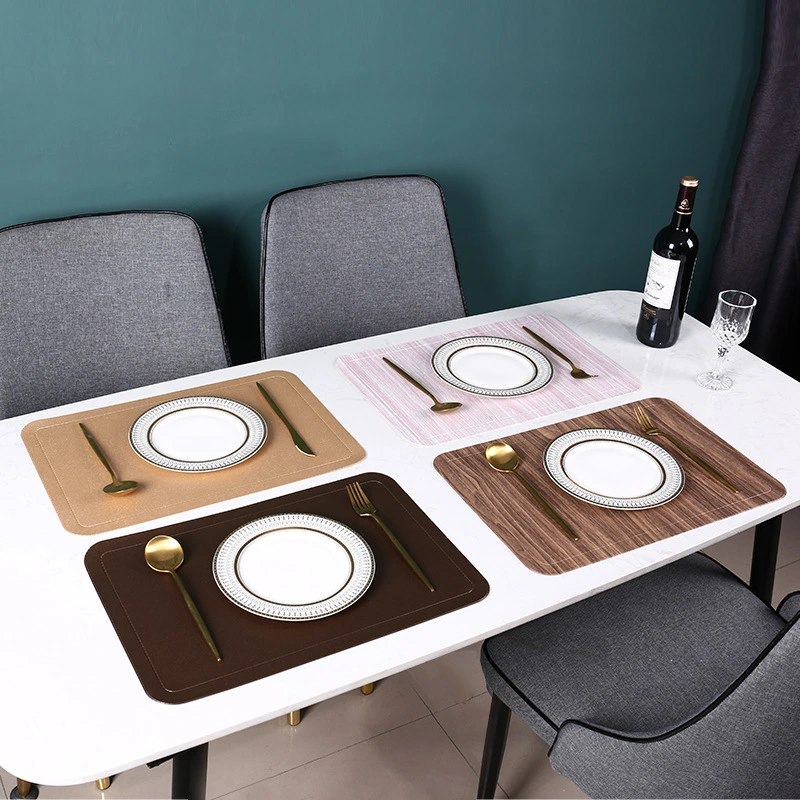 Wood Grain Rounded Corner PU Placemat Thick Waterproof, Non-slip Heat Insulation