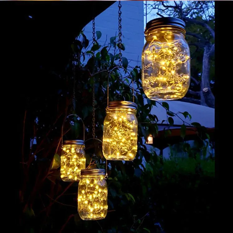 Solar Mason Bottle Hanging Light LED Creative Glass Jar Crack Light Wishing Light