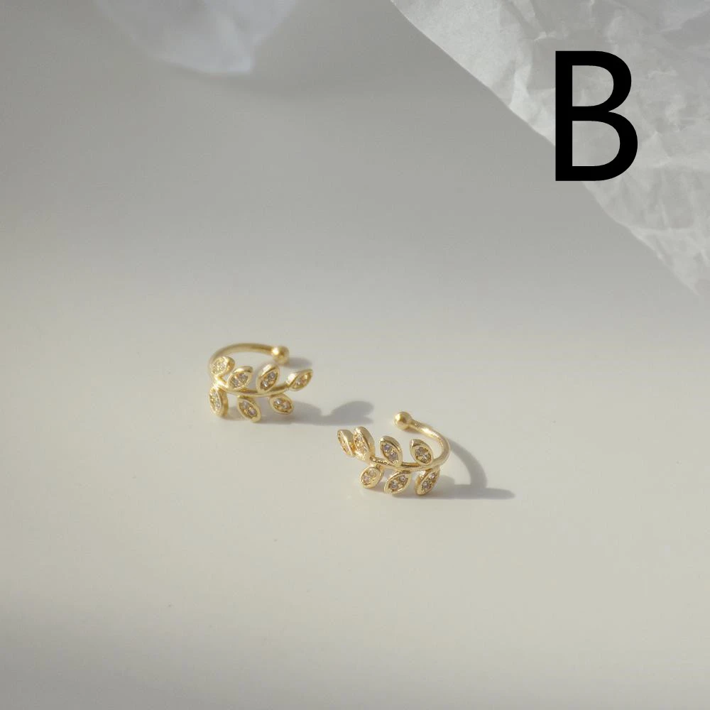 Designed Leaf Earrings Micro-inlaid Zircon Ring