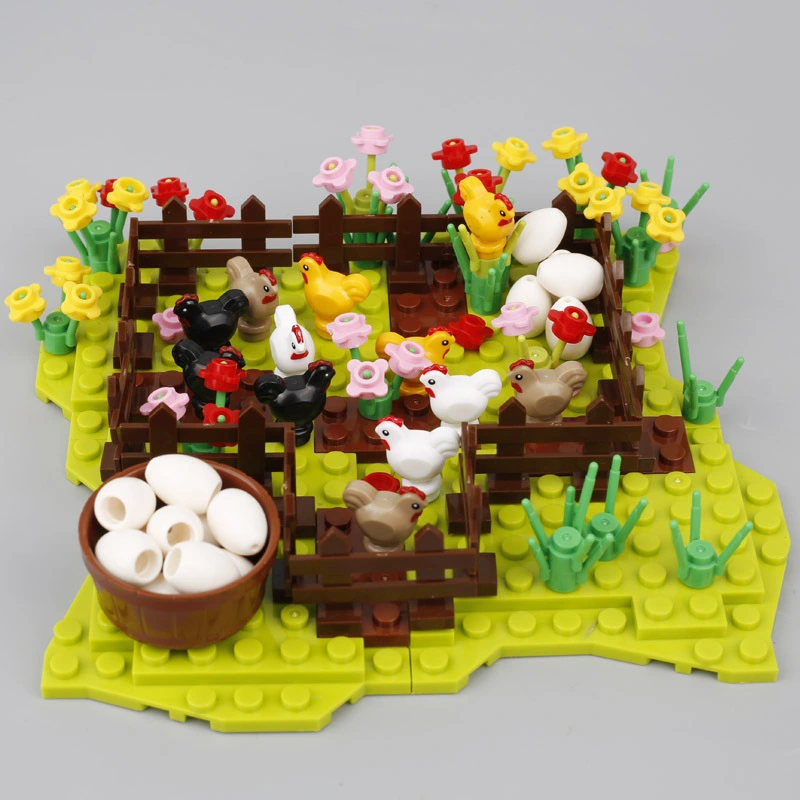 Accessories Animal Chicken Coop Fence Floor Scene To Insert Small Particle Building Blocks