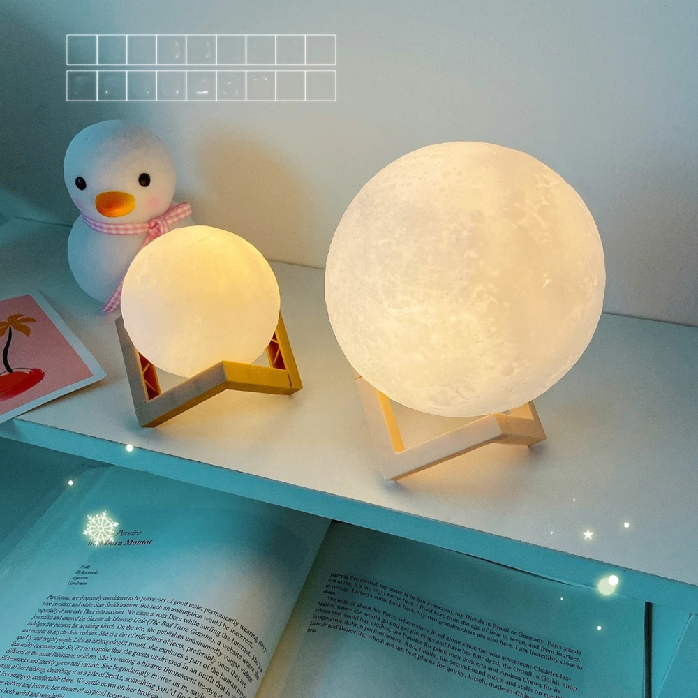 3D Print Rechargeable Moon Lamp LED Night Light Creative Touch Switch Moon Light For Bedroom Decoration Birthday Gift