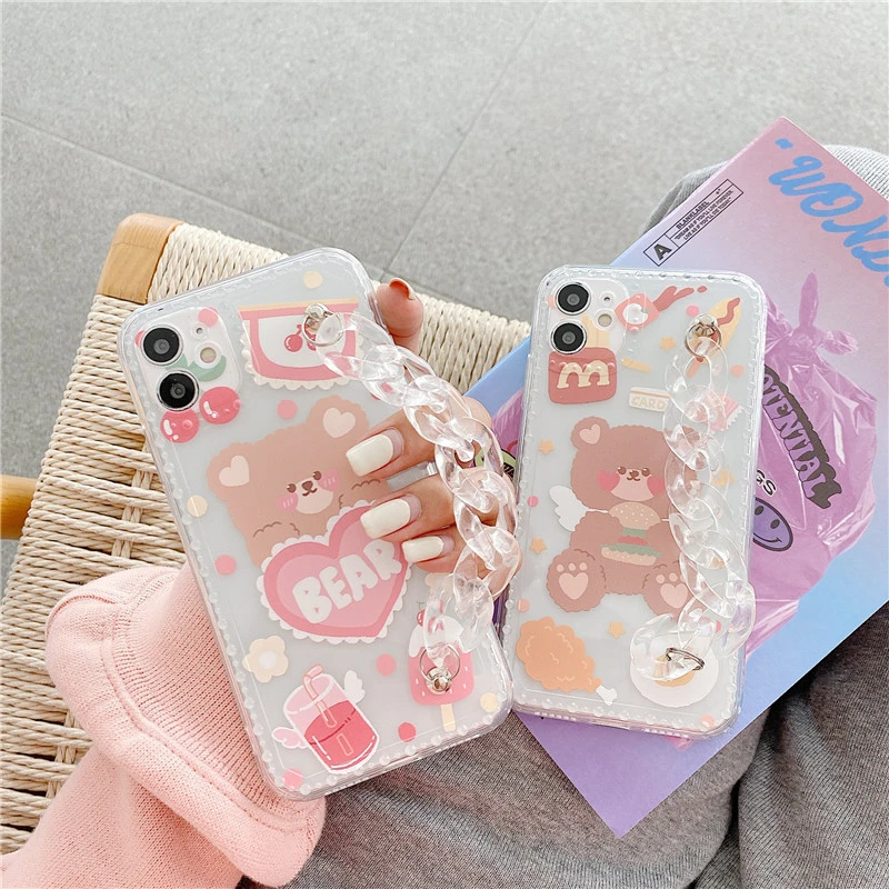 Cartoon Love Bear Chain Mobile Phone Case Soft Shell